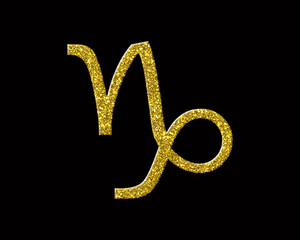 Capricorn Zodiac Astrology Golden Glitter Icon Logo Symbol illustration