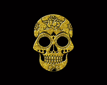 Sugar Skull, day of the Dead Golden Glitter Icon Logo Symbol illustration