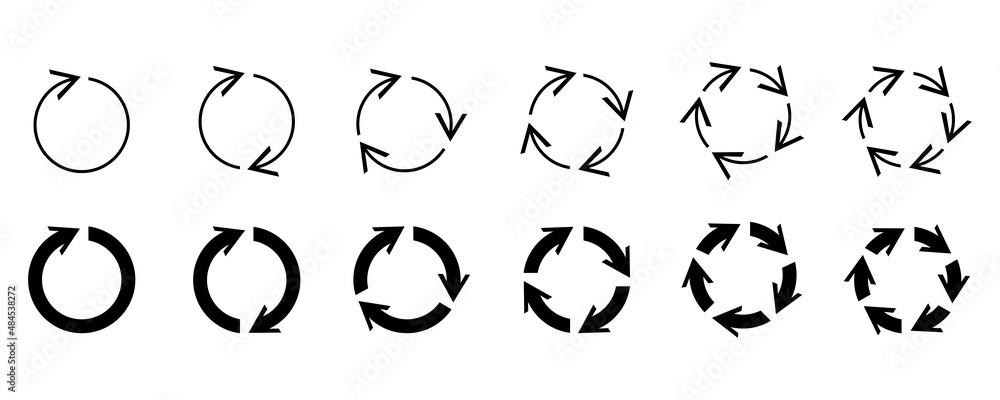 Poster recycle arrows icon. spin button. round shape. circle sign. flat logo. cyclic rotation. vector illus