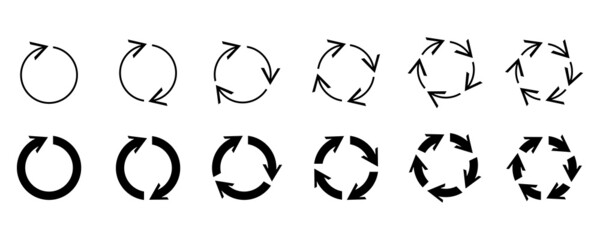 Recycle arrows icon. Spin button. Round shape. Circle sign. Flat logo. Cyclic rotation. Vector illustration. Stock image.