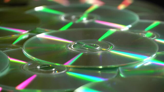 Compact discs rotation. Close up