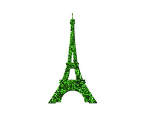 Fototapeta na wymiar Eiffel Tower Paris, France Green Glitter Icon Logo Symbol illustration