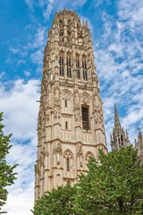Fototapeta premium Rouen Cathedral Oil Tower. The Gothic Style Cathedral of Rouen, Notre-Dame de l'Assomption Cathedral, Rouen, Normandy, France
