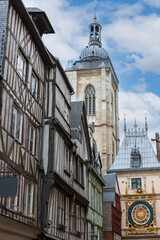 Half-Timbered Houses and Great Clock at Rouen, Normandy, France