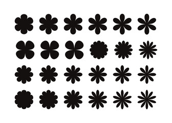 Set of various flower shape silhouette icons.