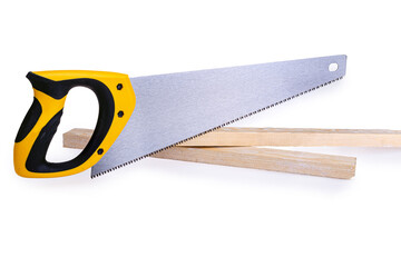 Wood hacksaw carpentry and locksmith tool, a type of hand saw for sawing wood, isolated on a white...