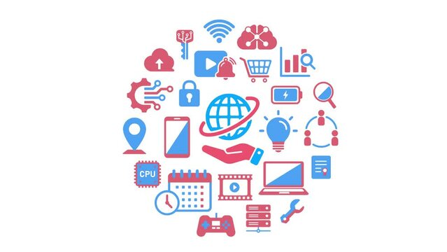 Technology (business, network etc. ) icons pop-up animation  (4K)