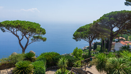 Fototapeta na wymiar View of the Amalfi Bay. Villa Rufolo, Ravello, Campania, Italy