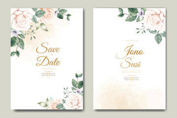 wedding invitation card with flower rose watercolor