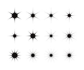 Set of twinkling stars, universe, flash, light, shock, collision effect illustrations.