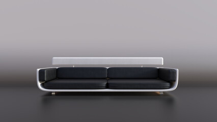 Backdrops and retro vintage classic objects-black sofa in living room gallery_3d rendering image