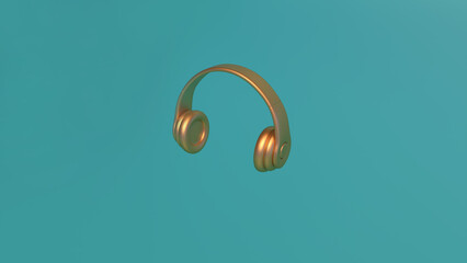 Backdrops and retro vintage classic objects-stylish headphones with gold plated_3d rendering image