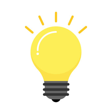 Blub vector icon. Bright yellow light bulb isolated on a white background. Light blub vector with electric inside and rays shine, idea, creative thinking. Idea concept, Flat vector design.