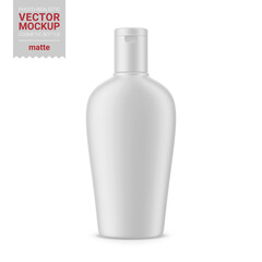 White matte cosmetic bottle mockup. Vector illustration.