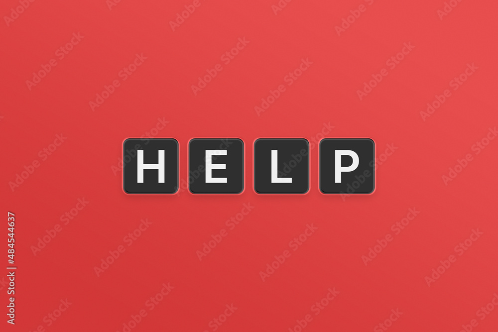 Poster help word on red background. help text on block illustration.