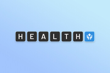 Health word on blue background. Health care icon.