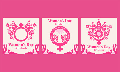 pink womens day social media post collection design