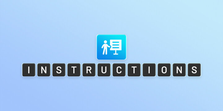 Instructions word on block on blue background.
