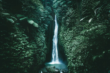 Amazing waterfall Leke-Leke near Ubud in Bali, Indonesia.  Secret Bali jungle Waterfall - 484545011