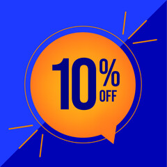 10 percent off. Discount for big sale. Yellow ballon on a blue backgroud