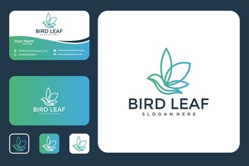 Elegant bird line art logo design and business card 