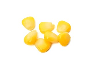 Fototapeta premium Boiled yellow corn, yellow sweet corn kernels placed on a white background.
