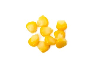 Boiled yellow corn, yellow sweet corn kernels placed on a white background.