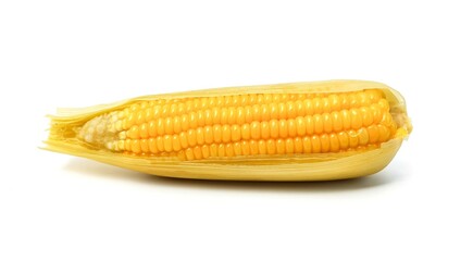 Boiled yellow corn, yellow sweet corn kernels placed on a white background.