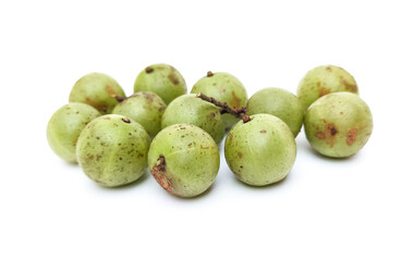 Organic green gooseberry with medicinal properties to relieve cough, sore throat. Isolated on white background.