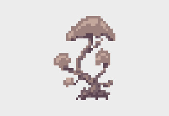 Fototapeta premium Illustration of a group of mushrooms in pixel art style