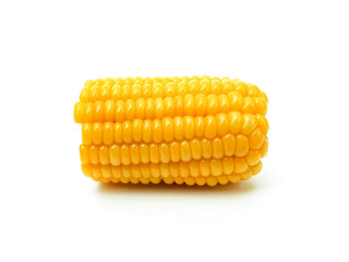 Boiled yellow corn, yellow sweet corn kernels placed on a white background.