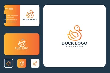 Duck with line art logo design and business card