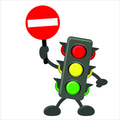 Traffic light cartoon illustration with , as a child's learning material.