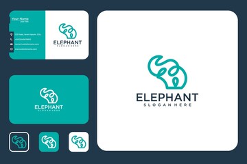 Elephant line art logo design and business card