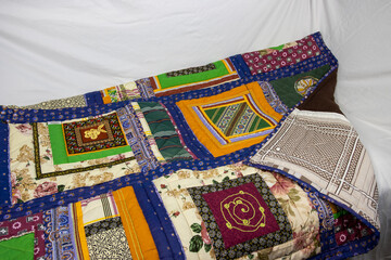 Patchwork quilt handmade. Home creativity.