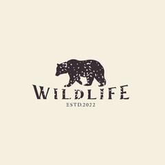 wild animal bear with retro concept logo vector icon symbol illustration design template