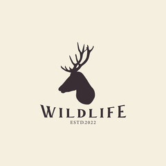 wild animal deer head antler with retro concept logo vector icon symbol illustration design template