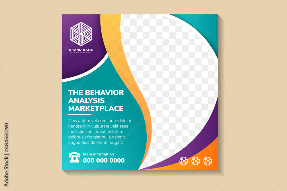 Poster the behavior analysis marketplace social banner post design template. modern square layout with spac