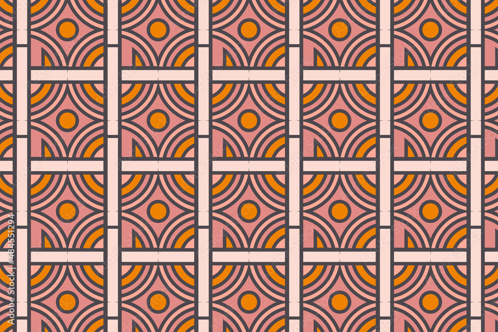 Poster mosaic quarter circle seamless pattern design with combination multicolored pink paste and orange co