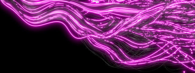 Beautiful abstract lines on a black background. Modern technological background. Futuristic design. 3d rendering image.