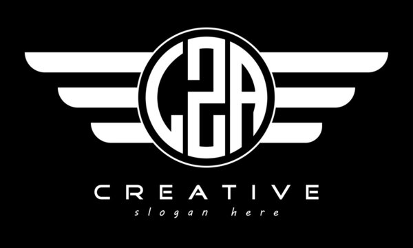 LZA three letter monogram type circle letter logo with wings vector template.