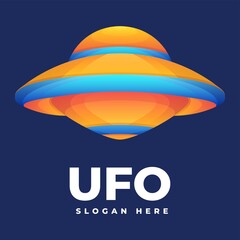 Vector Logo Illustration UFO Gradient Colorful Style.
