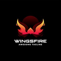 Vector Logo Illustration Wings Fire Gradient Colorful Style.