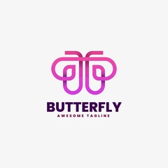 Vector Logo Illustration Butterfly Gradient Line Art Style.