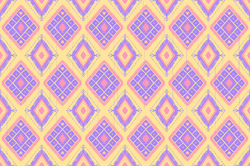 Pink and Purple on Yellow. Geometric ethnic oriental pattern traditional Design for background,carpet,wallpaper,clothing,wrapping,Batik,fabric, illustration embroidery style