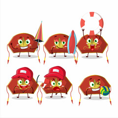 Obraz premium Happy Face red chinese woman hat cartoon character playing on a beach