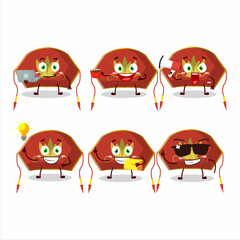 Red chinese woman hat cartoon character with various types of business emoticons