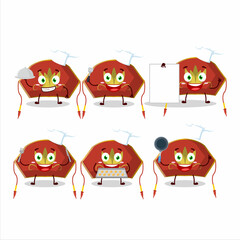 Obraz premium Cartoon character of red chinese woman hat with various chef emoticons