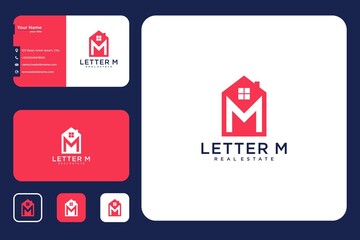 Letter m with house logo design and business card