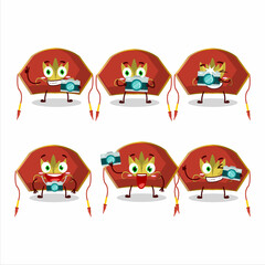 Photographer profession emoticon with red chinese woman hat cartoon character